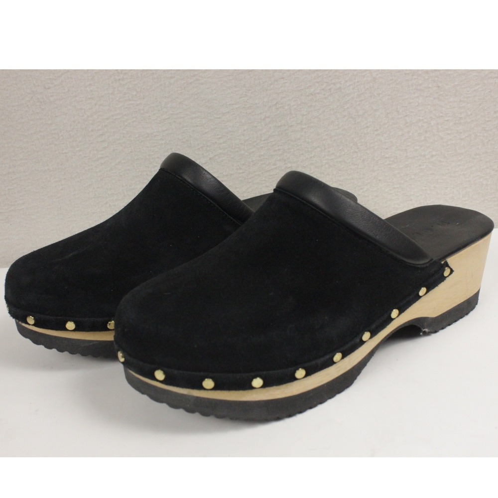M. Gemi The Greta Black Suede Studded Clog Mule Wood Heel EU 41 US 10 Italy